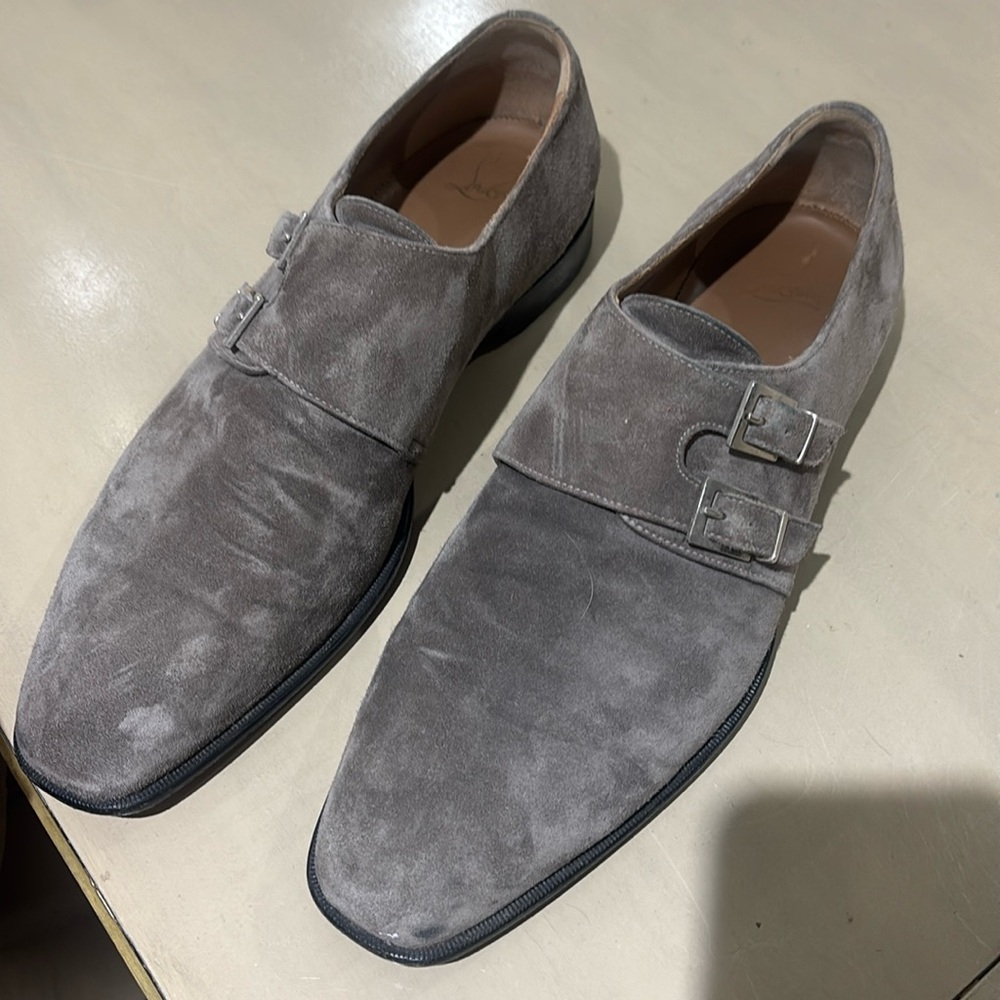 Men's Gray Suede Double Monk Strap Loafers